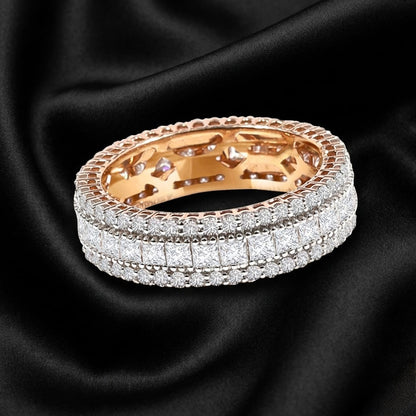 Rose Gold Eternity Band with 1.59 ct of Princess-Cut Diamonds and Round Diamonds