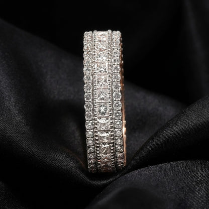 Rose Gold Eternity Band with 1.59 ct of Princess-Cut Diamonds and Round Diamonds