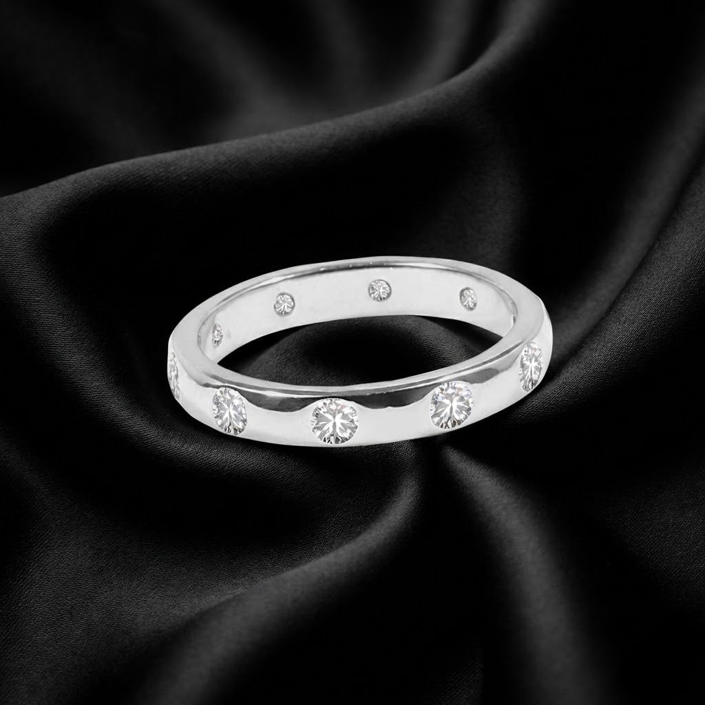 White Gold Band with 0.80 ct Round Cut Diamonds in Flush Setting