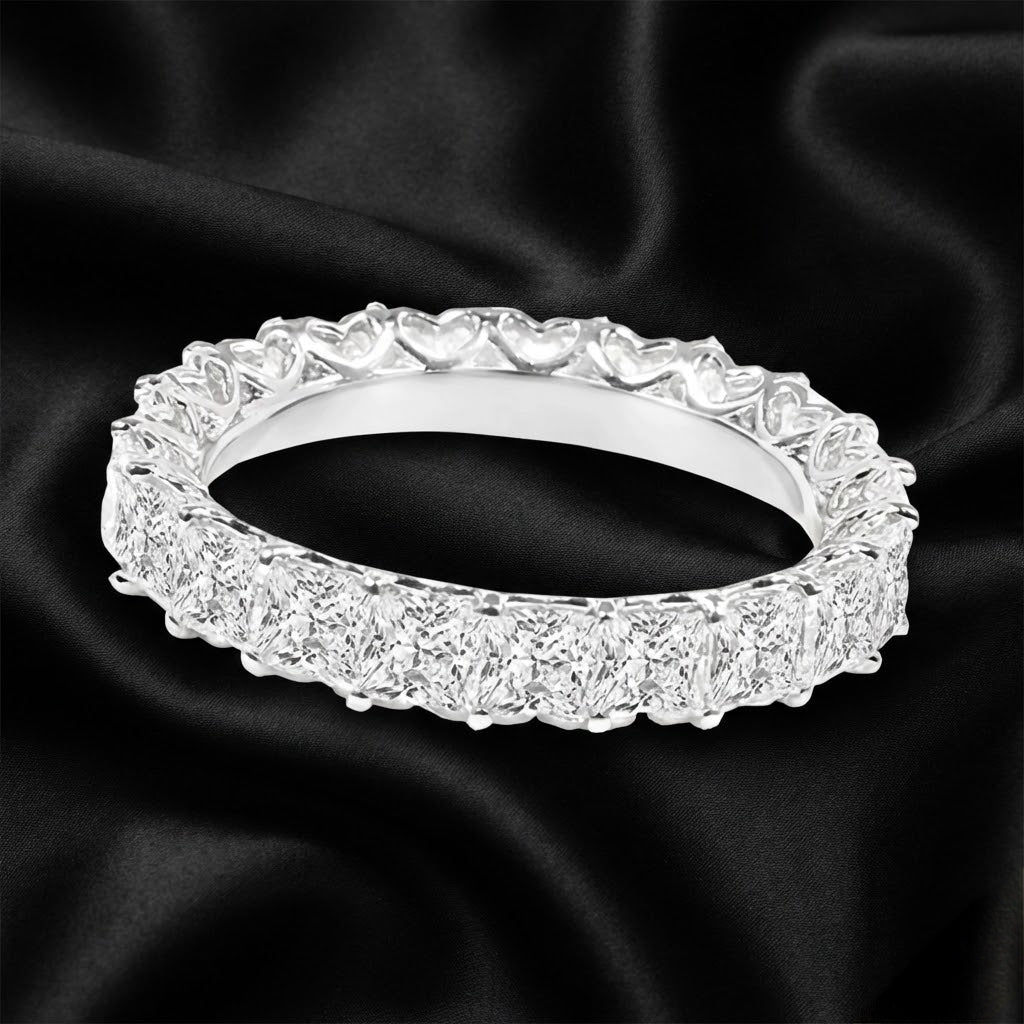 3.76 ct Princess Lab Grown Diamond Eternity Band with Side Heart motifs