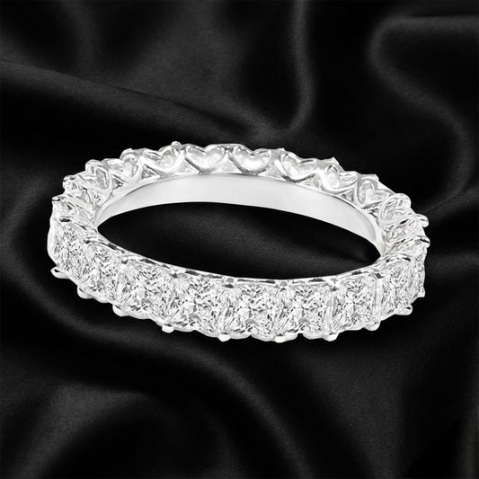 3.76 ct Princess Lab Grown Diamond Eternity Band with Side Heart motifs
