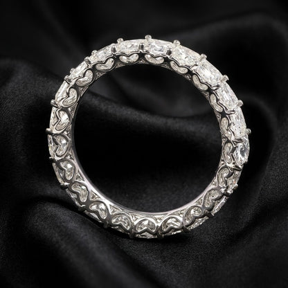 3.76 ct Princess Lab Grown Diamond Eternity Band with Side Heart motifs