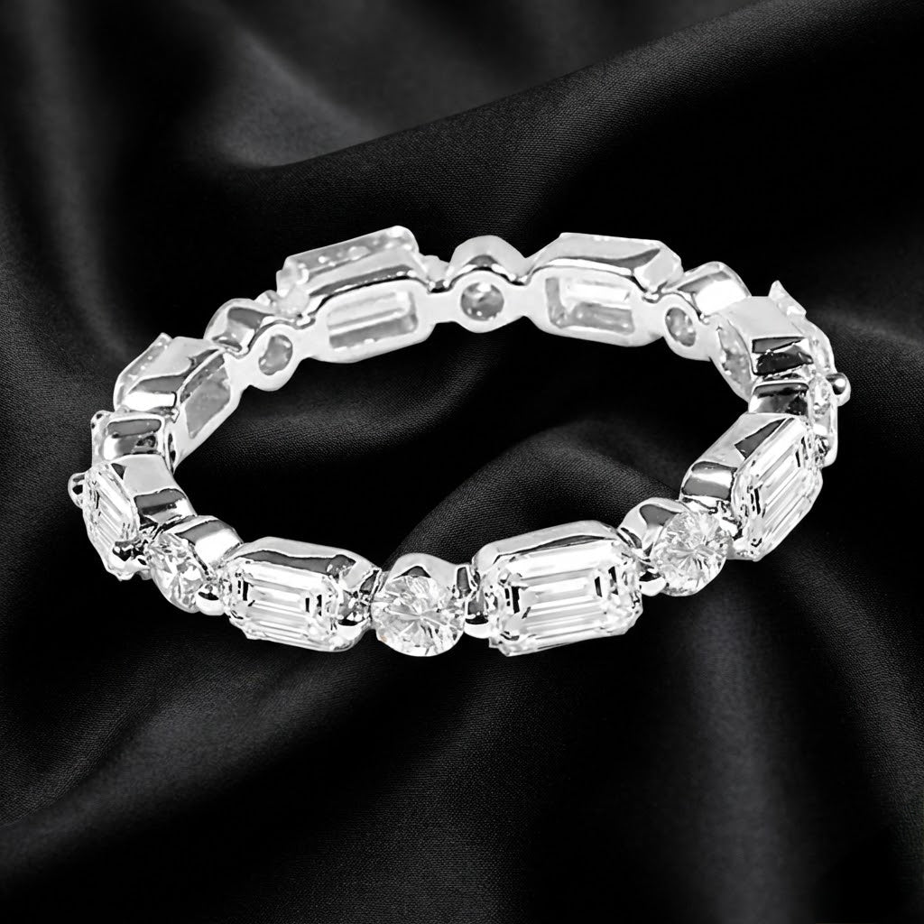 2.14 Carat Lab-Grown Emerald-Cut and Round Diamond Band