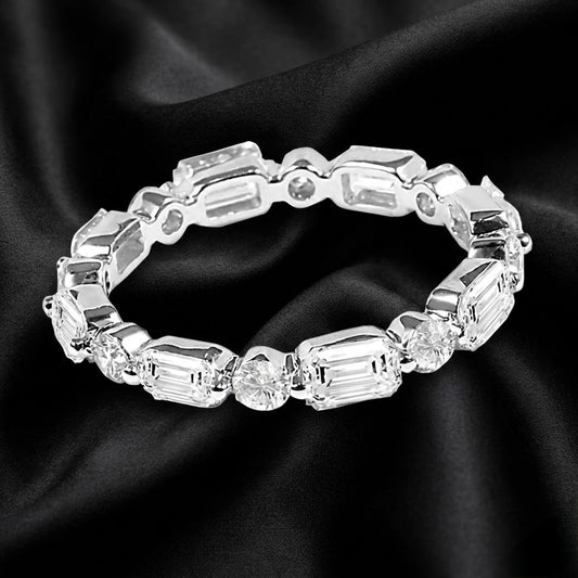 2.14 Carat Lab-Grown Emerald-Cut and Round Diamond Band
