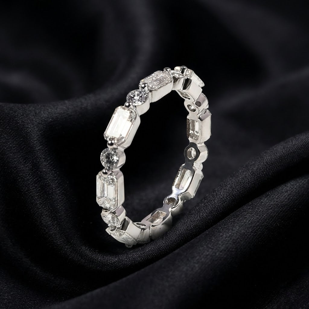 2.14 Carat Lab-Grown Emerald-Cut and Round Diamond Band