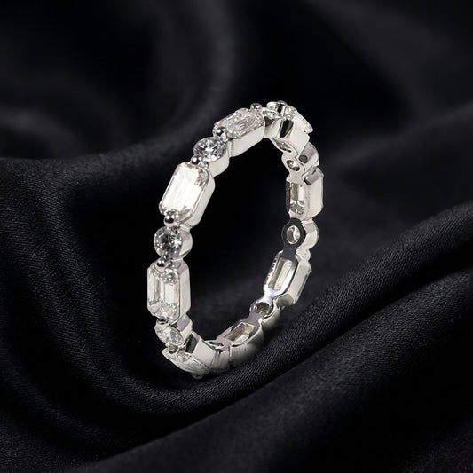 2.14 Carat Lab-Grown Emerald-Cut and Round Diamond Band