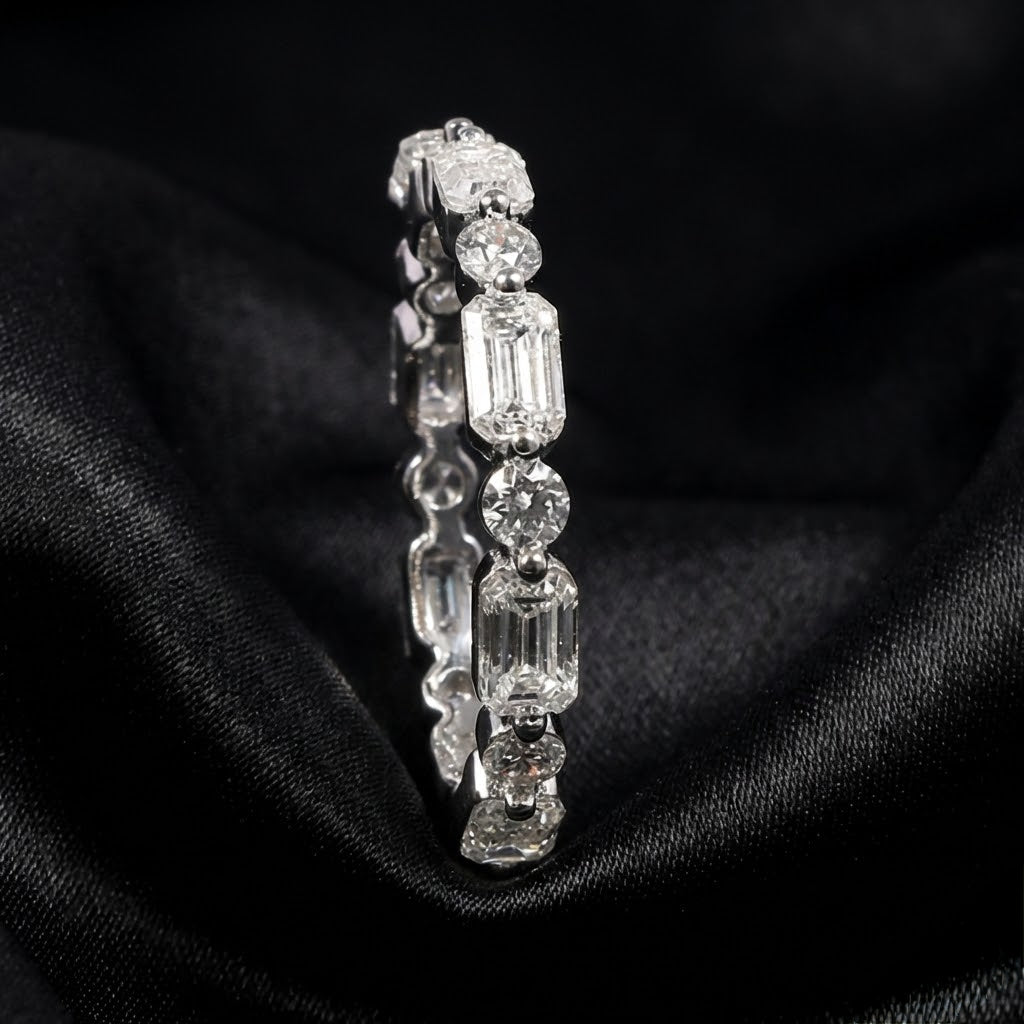 2.14 Carat Lab-Grown Emerald-Cut and Round Diamond Band