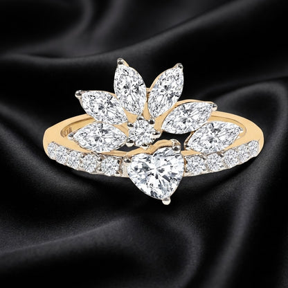 Heart and Floral Motif Ring with 1.2 Carats Lab-Grown Diamonds