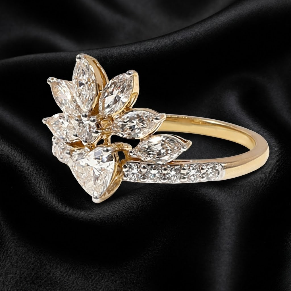 Heart and Floral Motif Ring with 1.2 Carats Lab-Grown Diamonds