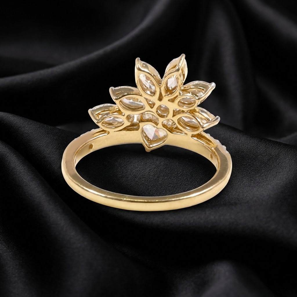 Heart and Floral Motif Ring with 1.2 Carats Lab-Grown Diamonds