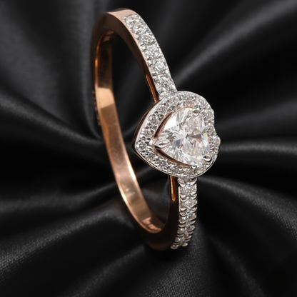 0.29 Carat Heart-Shaped Lab-Grown Diamond Ring with Halo and Diamond-Encrusted Band