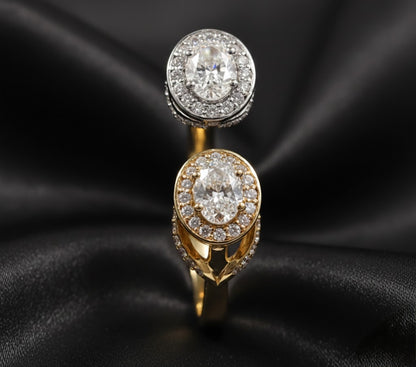 Dual-Tone Oval and Halo Diamond Lab-Grown Ring, 1 Carat