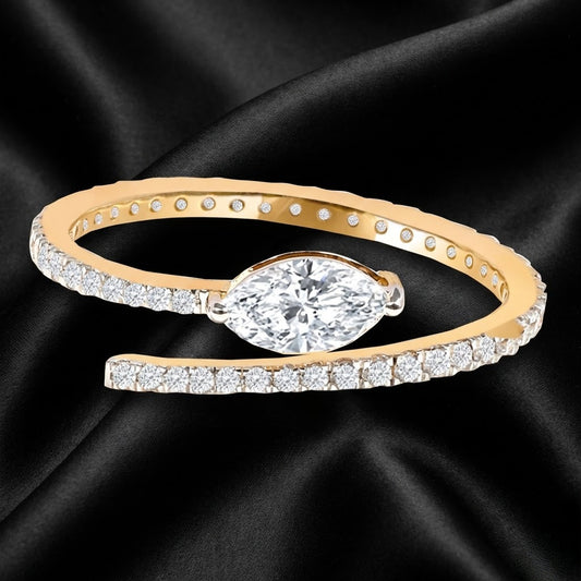 Open-Ended Marquise and Round Diamond Ring with 0.70 Carats Lab-Grown Diamonds