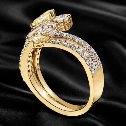 1.18 ct Yellow Pear-Shaped Diamond Floral Ring with White Pear Accents